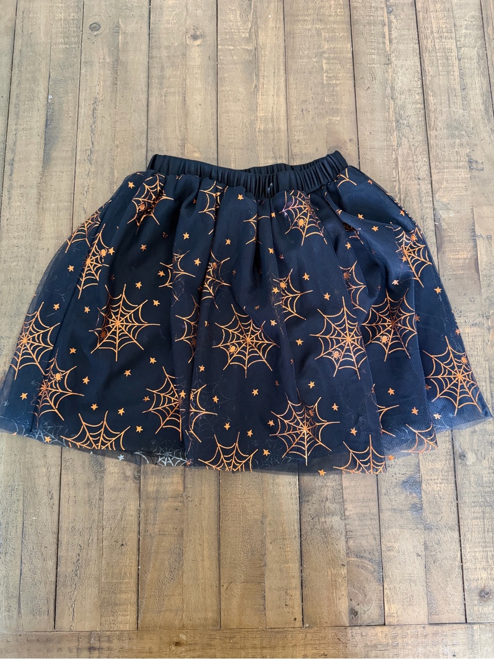 wonder nation Black Tulle Skirt with Orange Spiderweb Print